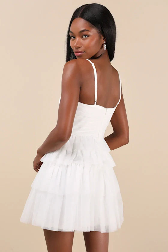 Special Poise Yellow Tulle Pleated Sleeveless Tiered Mini Dress